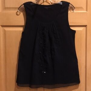 Coldwater Creek Navy Blue Ruffled Blouse